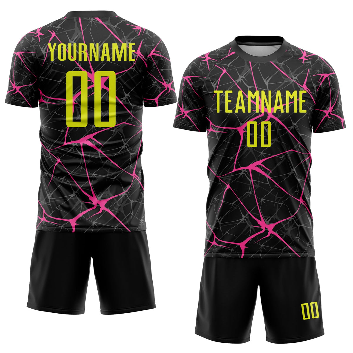 Custom Black Neon Yellow-Pink Sublimation Soccer Uniform Jersey Limited