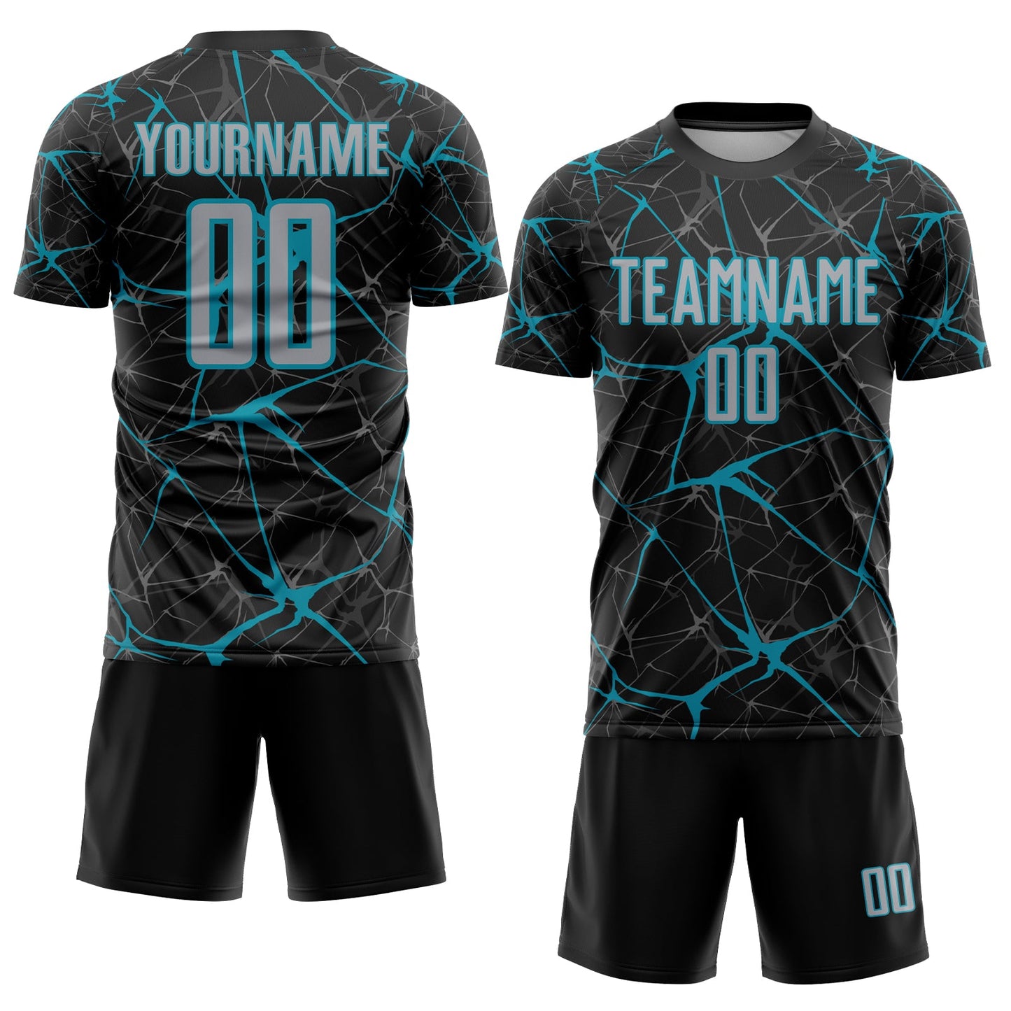 Custom Black Gray-Teal Sublimation Soccer Uniform Jersey Limited