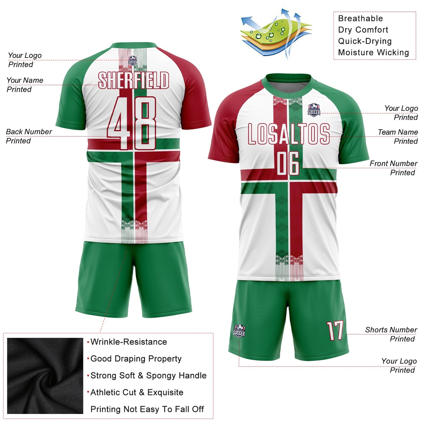 Custom White Kelly Green-Crimson Sublimation Mexico Soccer Uniform Jersey Limited