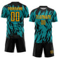 Custom Teal Gold Black Sublimation Soccer Uniform Jersey Limited
