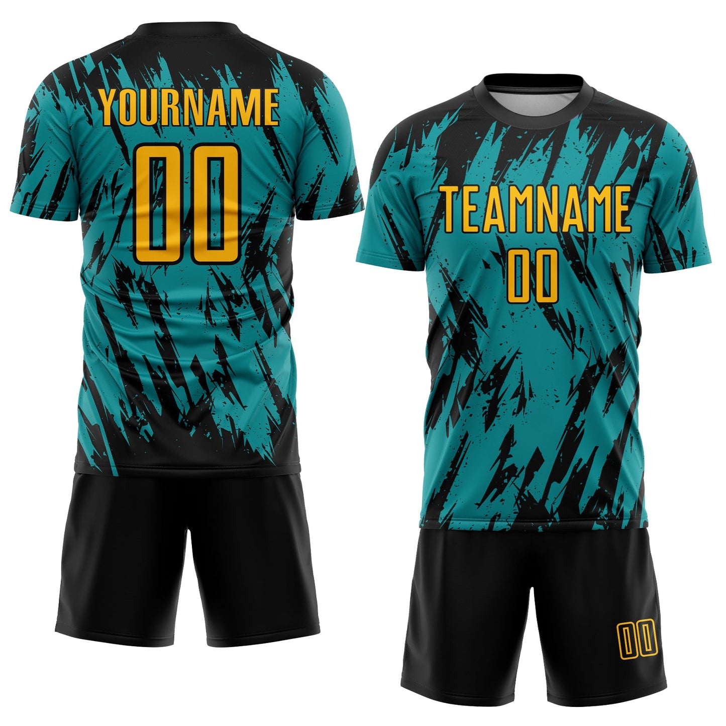 Custom Teal Gold Black Sublimation Soccer Uniform Jersey Limited