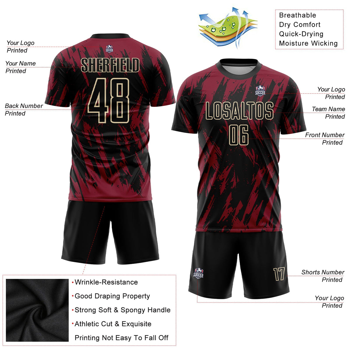 Custom Crimson Black-City Cream Sublimation Soccer Uniform Jersey Limited
