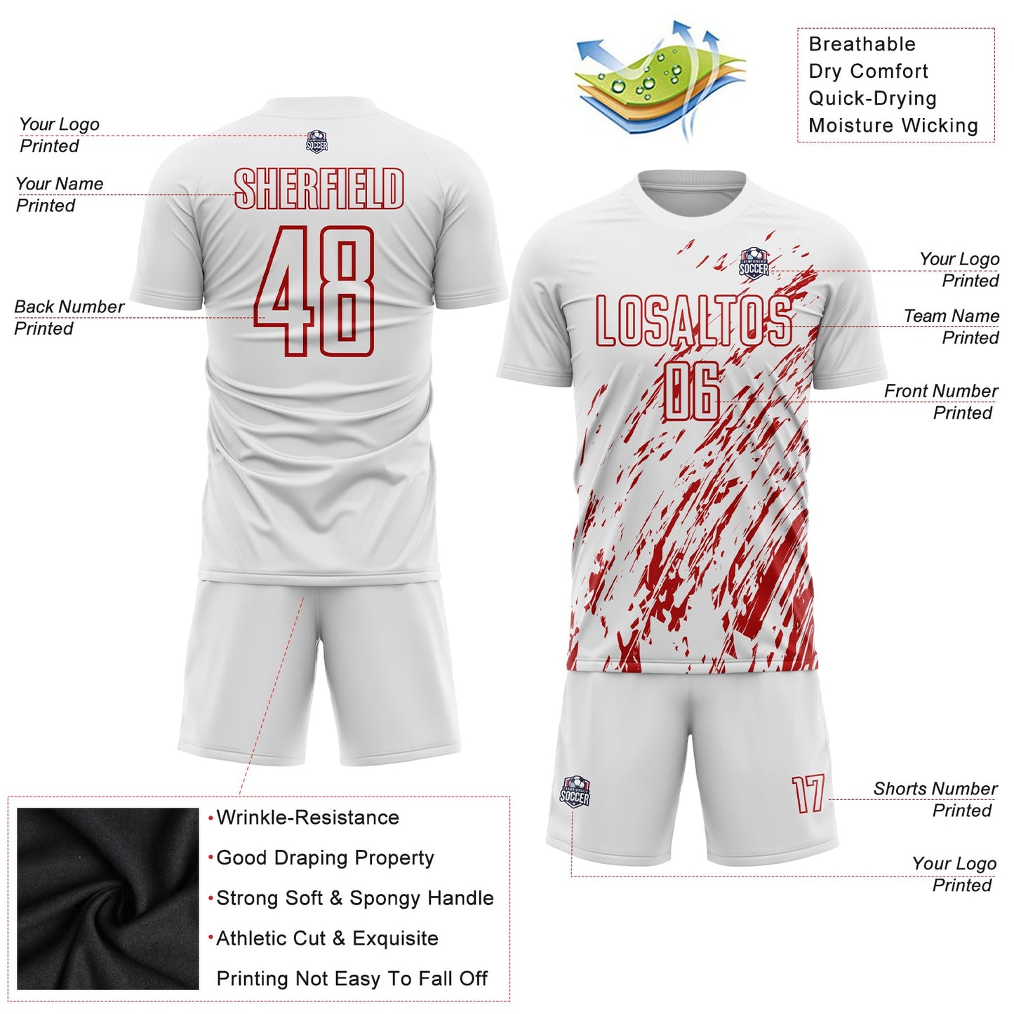 Custom White Red Sublimation Soccer Uniform Jersey Limited