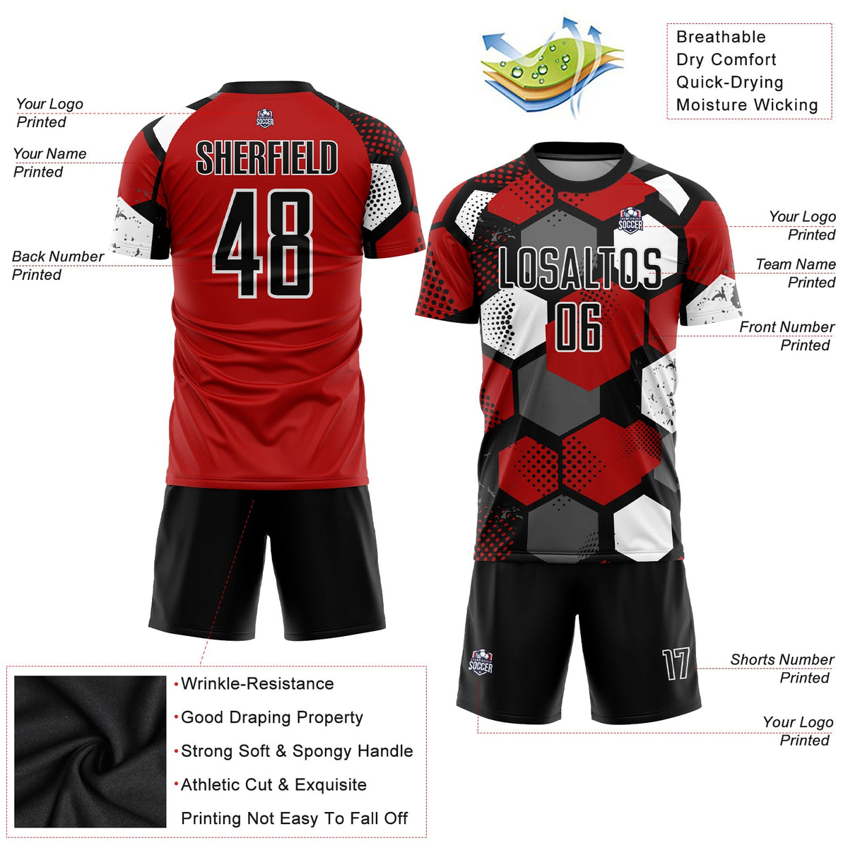 Custom Red Black-White Sublimation Soccer Uniform Jersey Limited