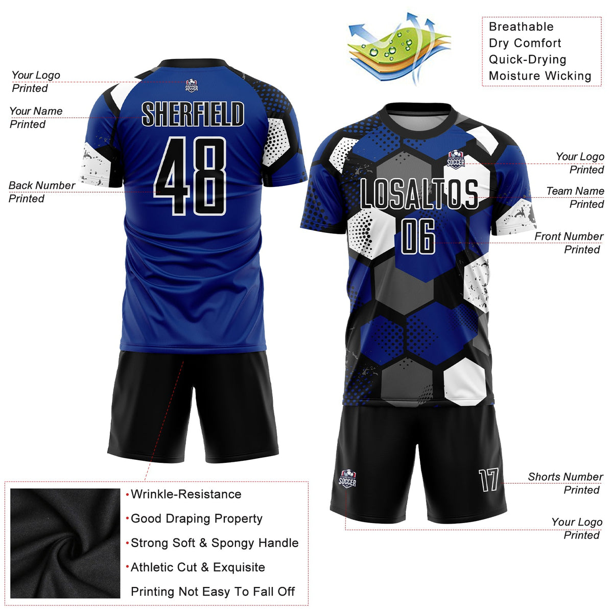 Custom Royal Black-White Sublimation Soccer Uniform Jersey Limited