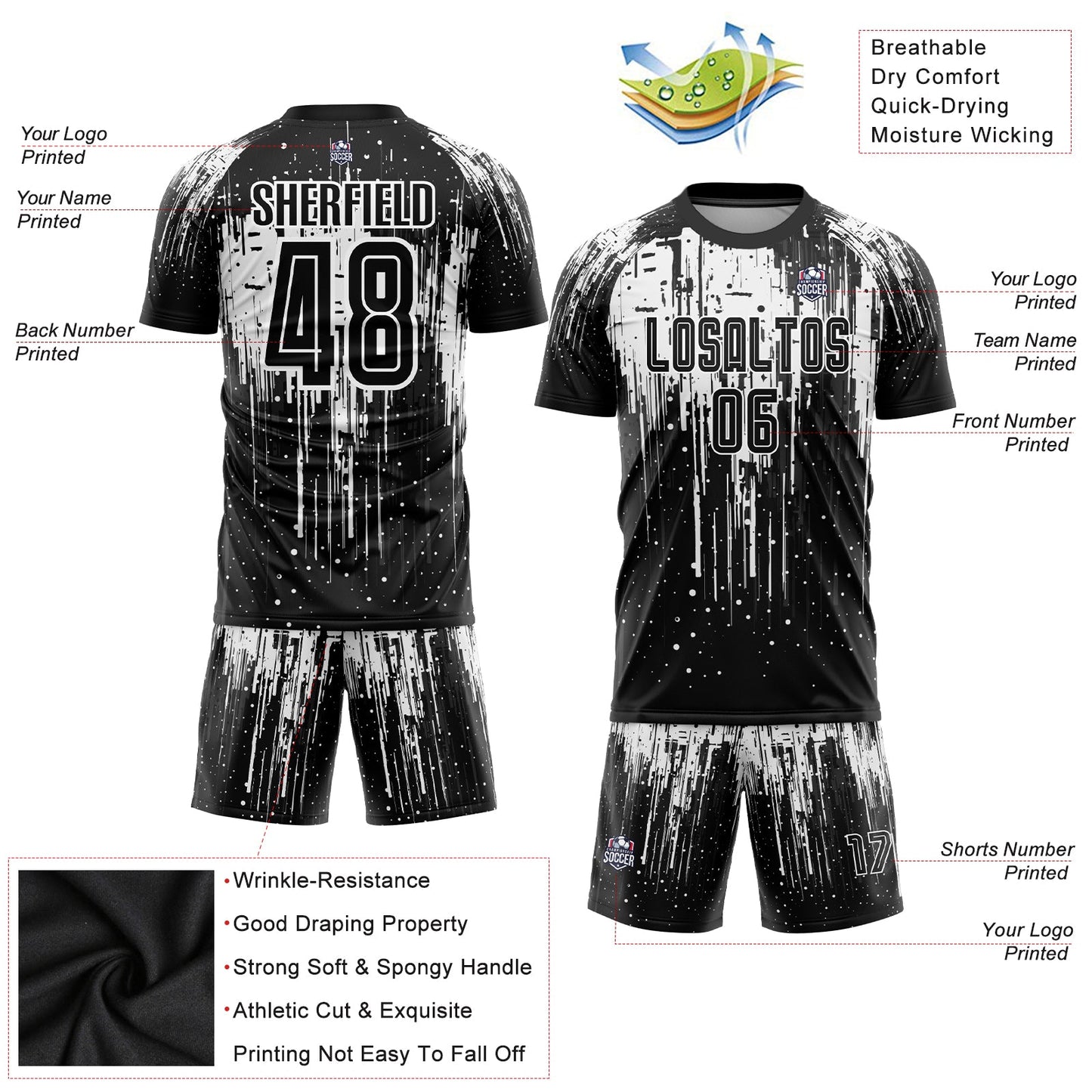 Custom White Black Sublimation Soccer Uniform Jersey Limited