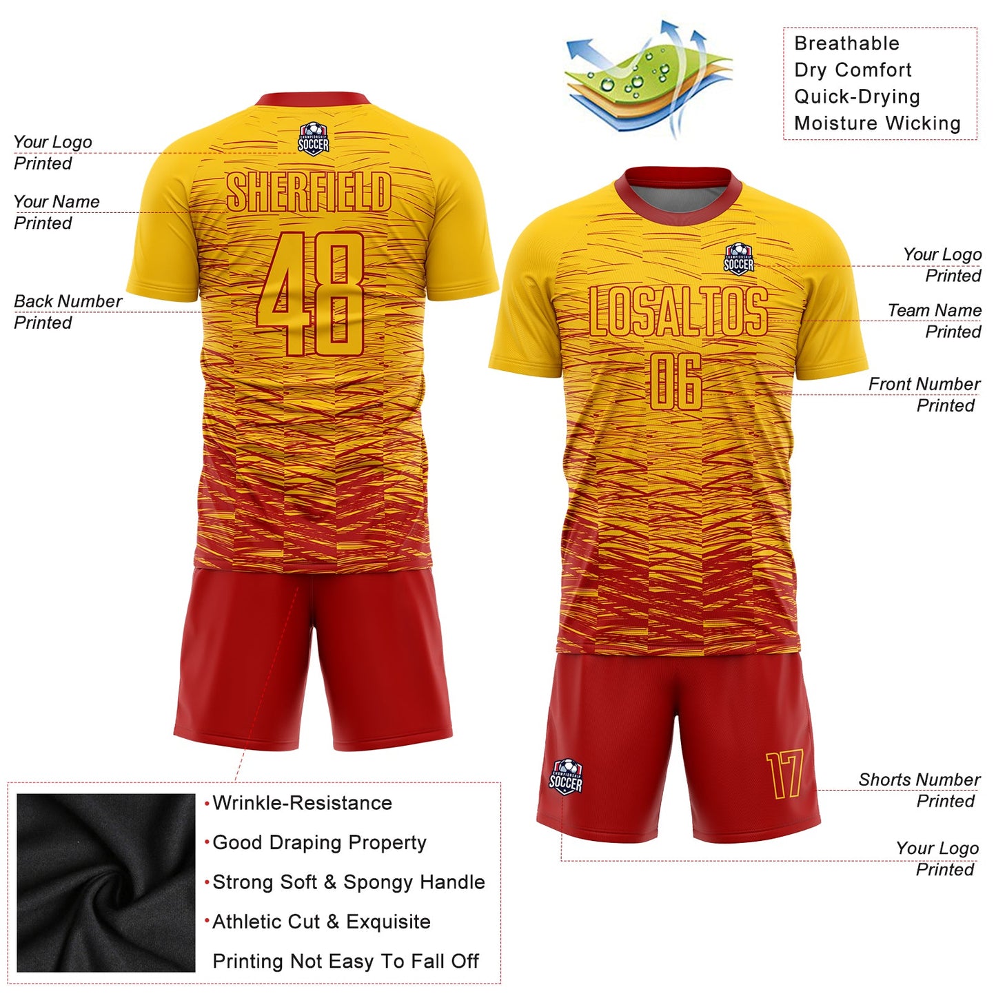 Custom Yellow Red Sublimation Soccer Uniform Jersey Limited