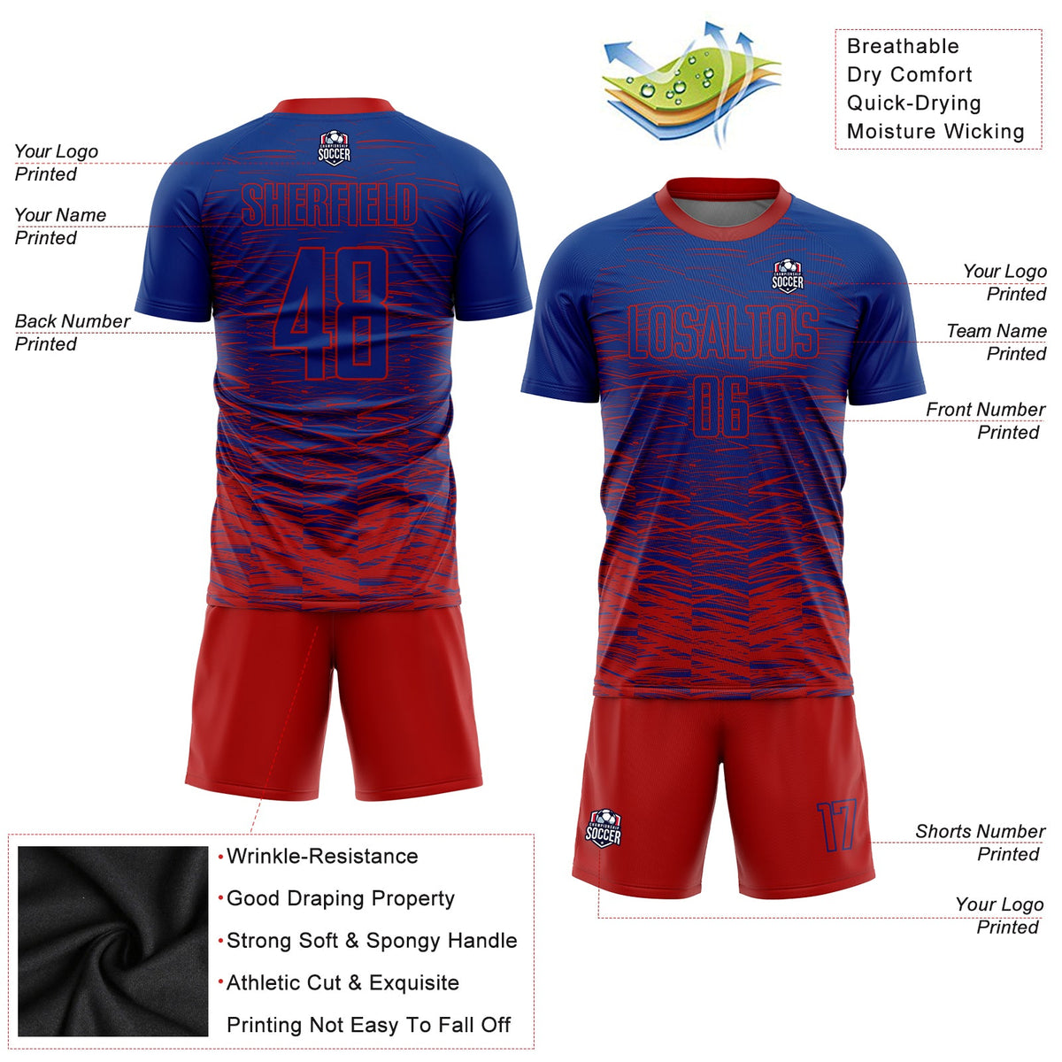 Custom Royal Red Sublimation Soccer Uniform Jersey Limited