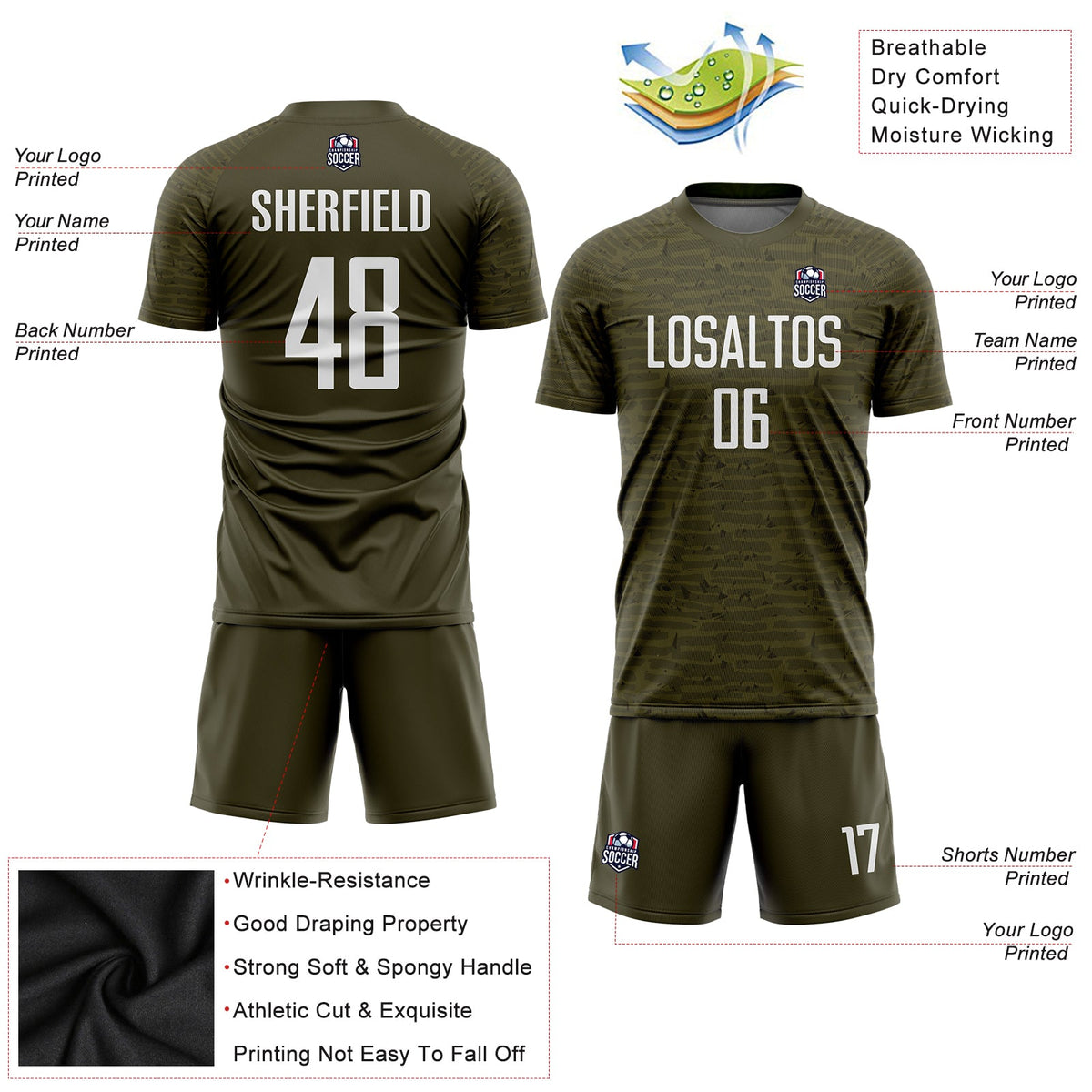 Custom Olive White Sublimation Salute To Service Soccer Uniform Jersey Limited