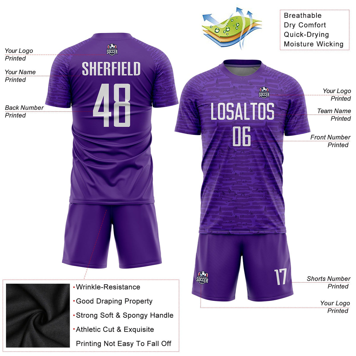 Custom Purple White Sublimation Soccer Uniform Jersey Limited