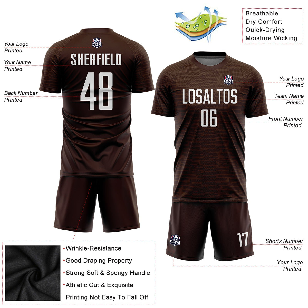 Custom Brown White Sublimation Soccer Uniform Jersey Limited