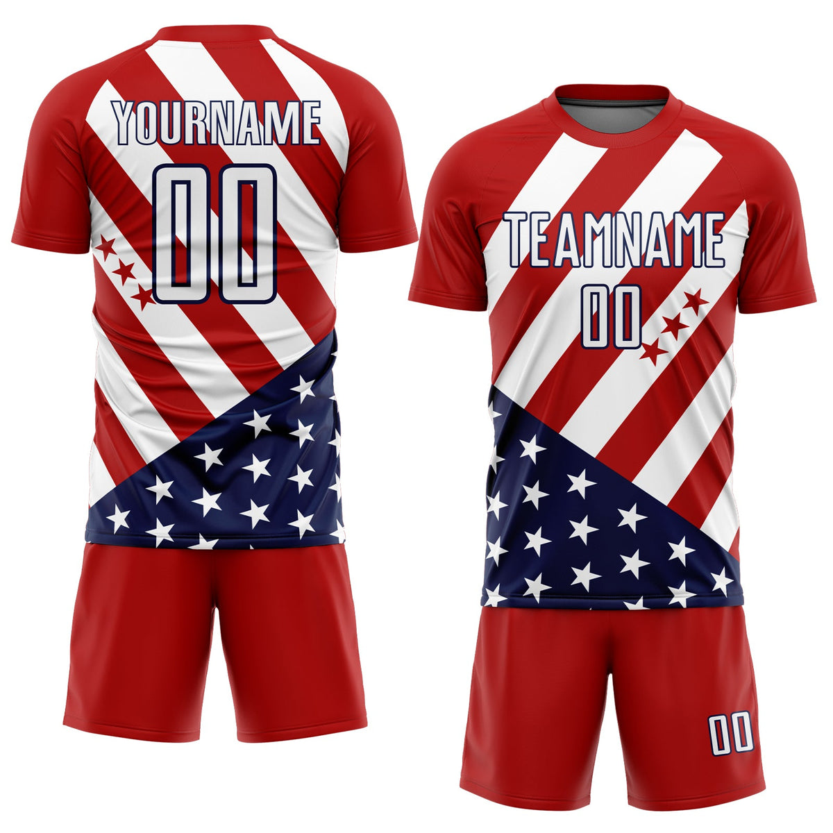 Custom Red White-Navy Vintage American Flag Sublimation Soccer Uniform Jersey Limited