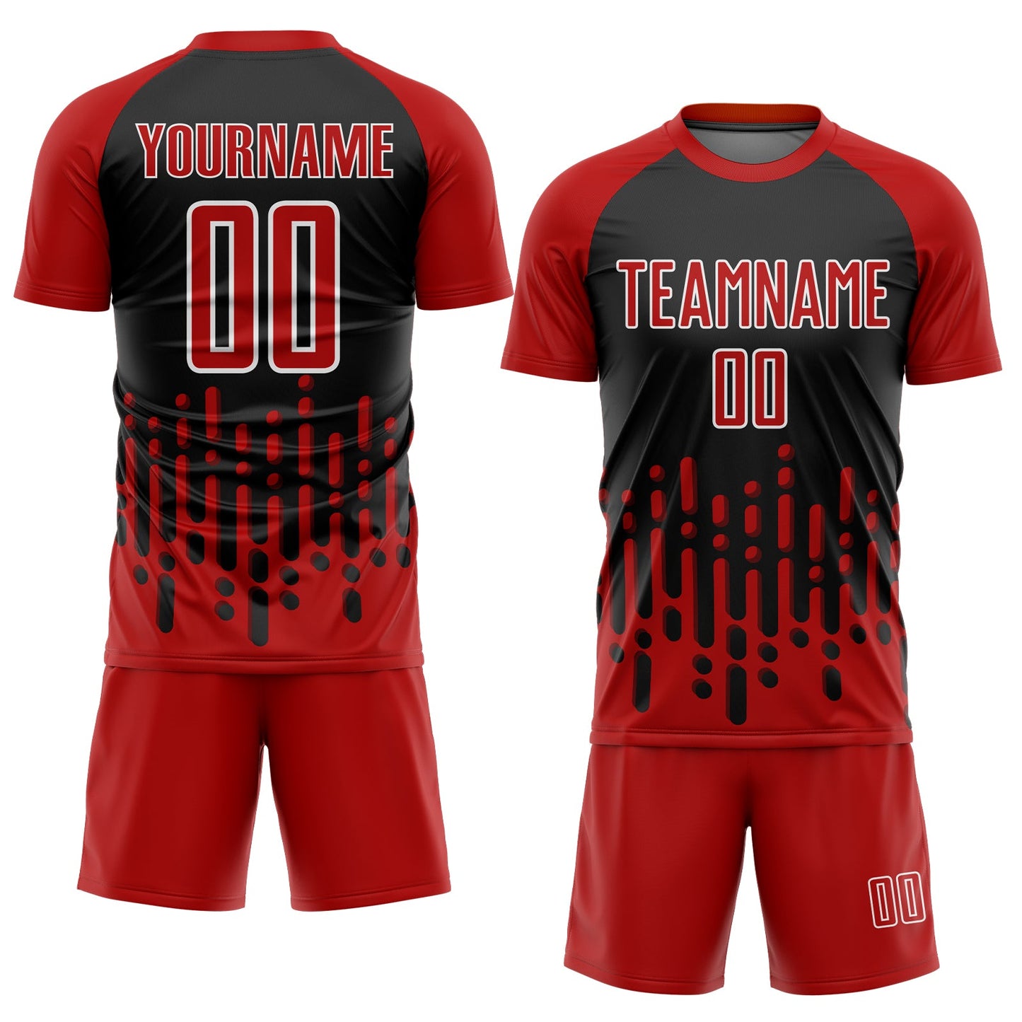 Custom Red Black-White Abstract Fluid Wave Sublimation Soccer Uniform Jersey Limited