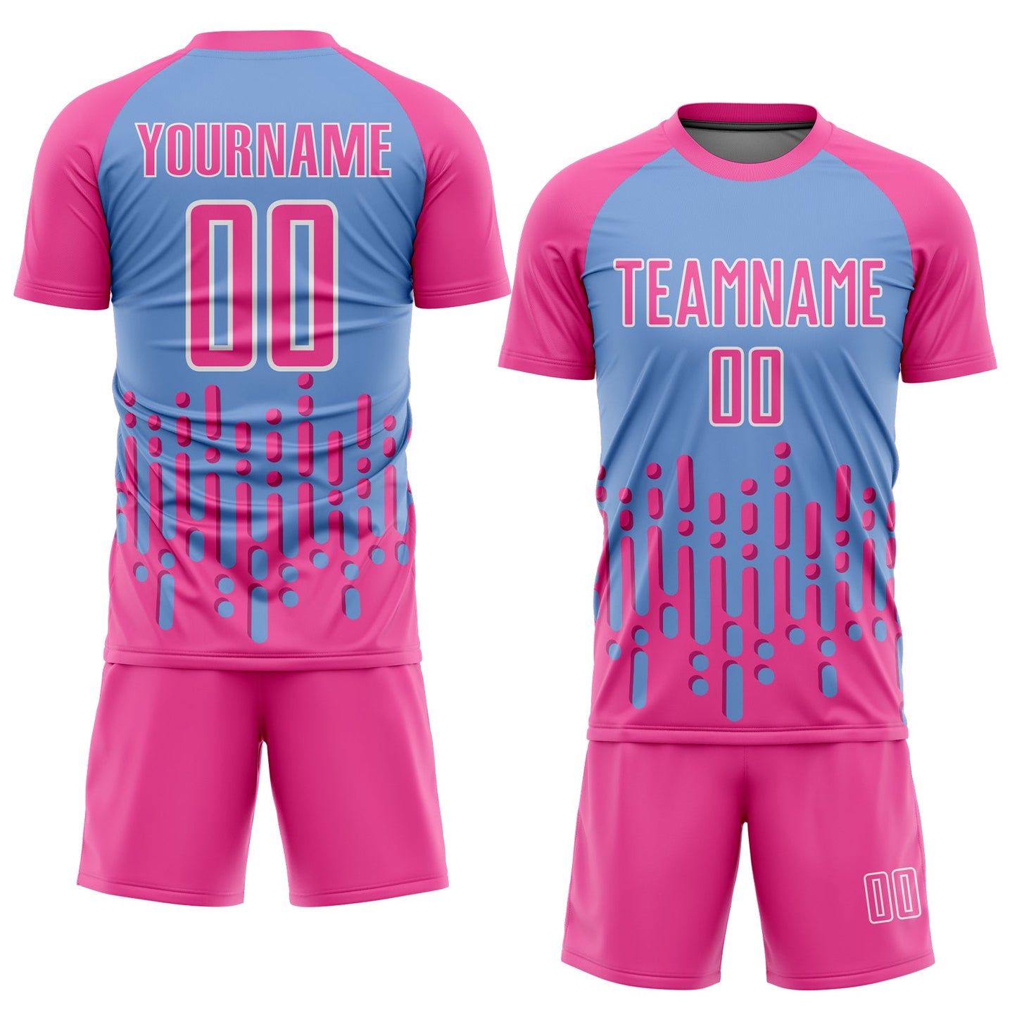 Custom Pink Light Blue-White Abstract Fluid Wave Sublimation Soccer Uniform Jersey Limited