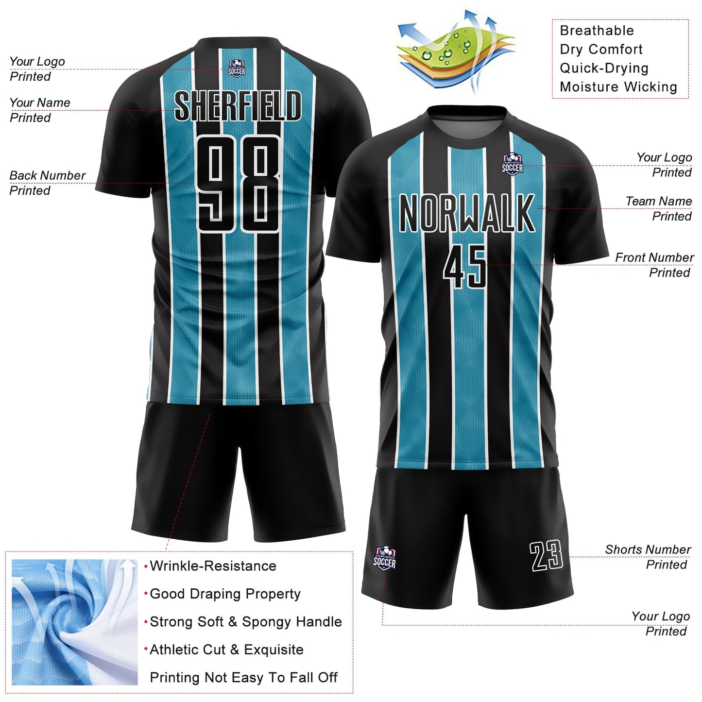 Custom Black Panther Blue-White Stripes Sublimation Soccer Uniform Jersey Limited