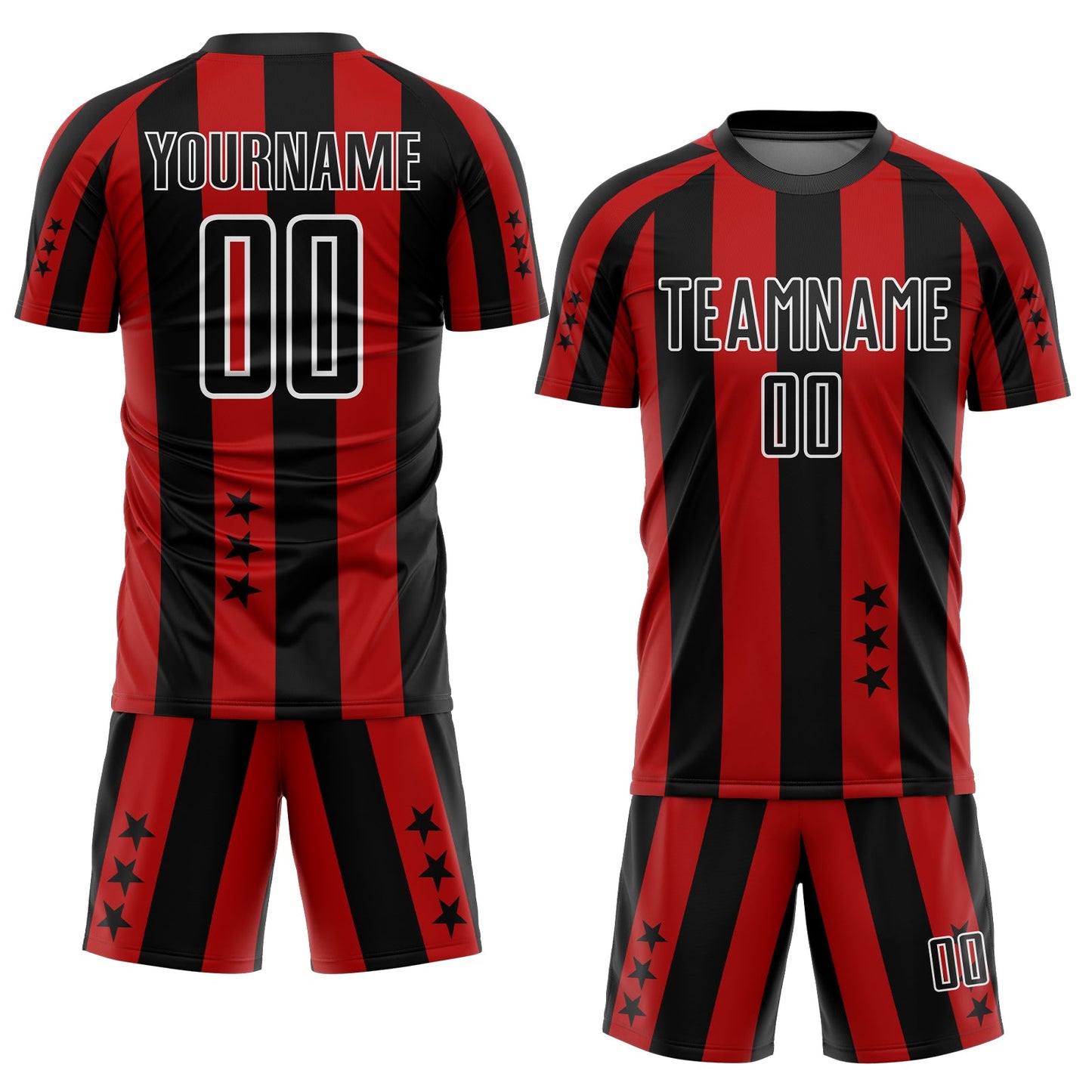 Custom Red Black-White Stars And Squares Sublimation Soccer Uniform Jersey Limited