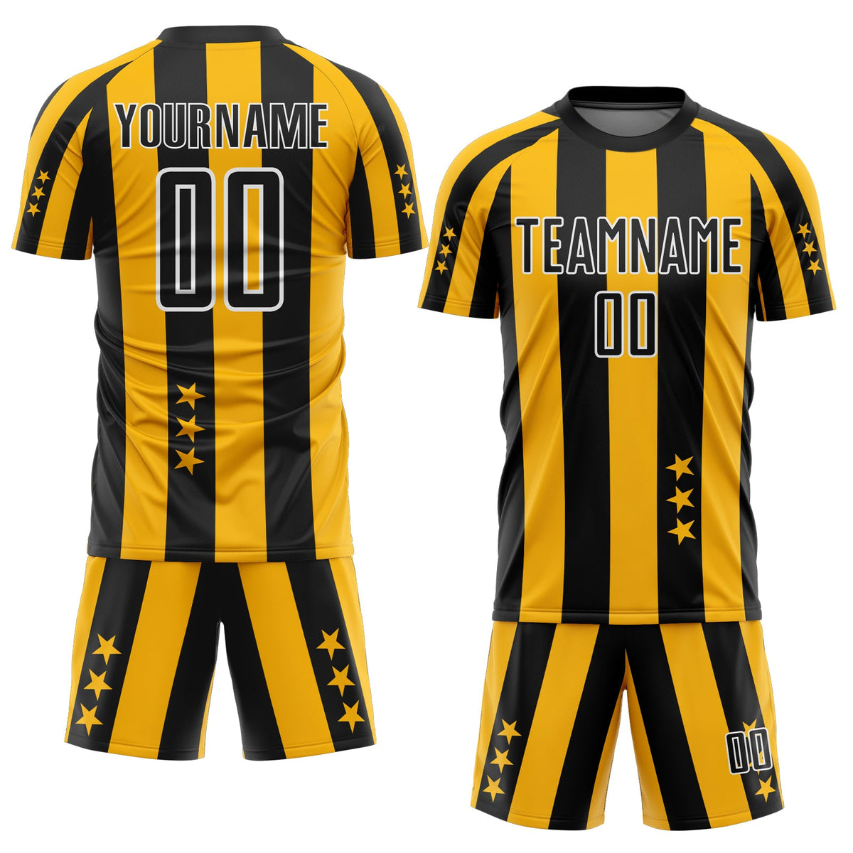 Custom Gold Black-White Stars And Squares Sublimation Soccer Uniform Jersey Limited