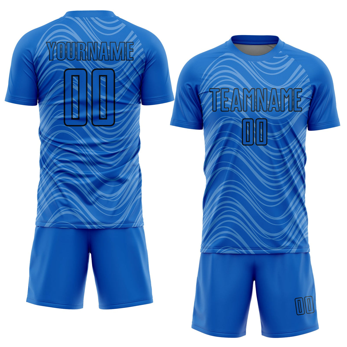 Custom Sky Blue Black Wavy Lines Sublimation Soccer Uniform Jersey Limited