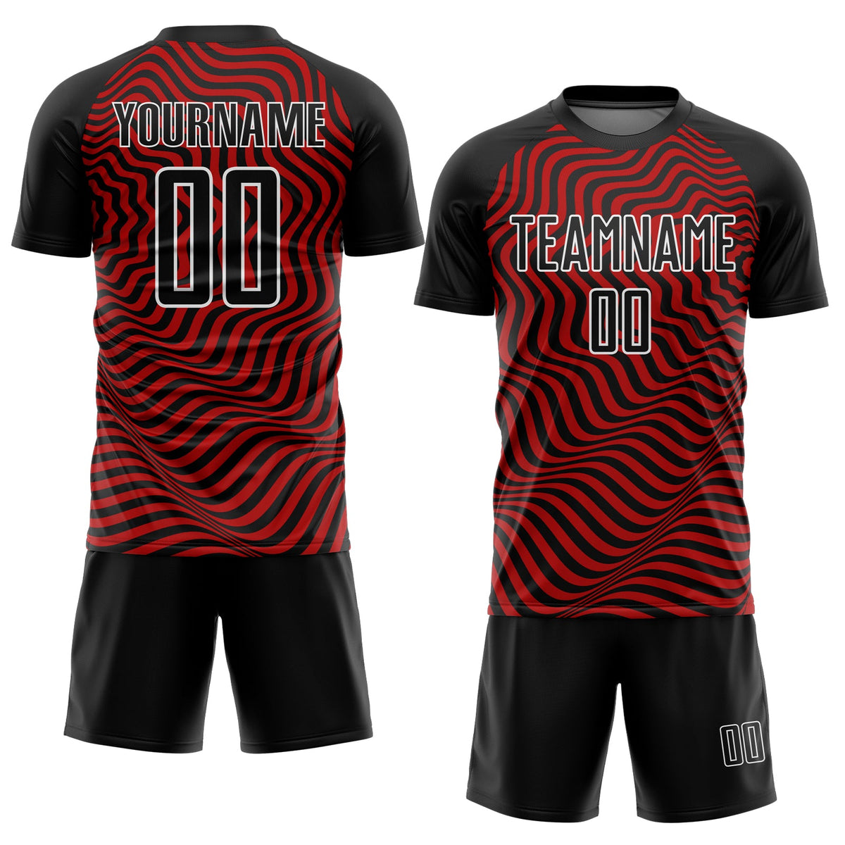 Custom Black Red-White Wavy Lines Sublimation Soccer Uniform Jersey Limited