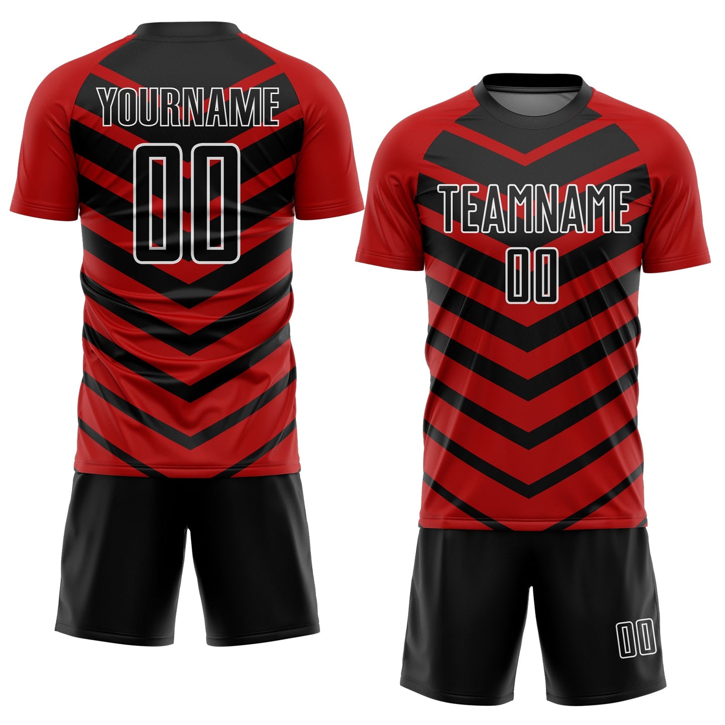 Custom Black Red-White Arrow Shapes Sublimation Soccer Uniform Jersey Limited