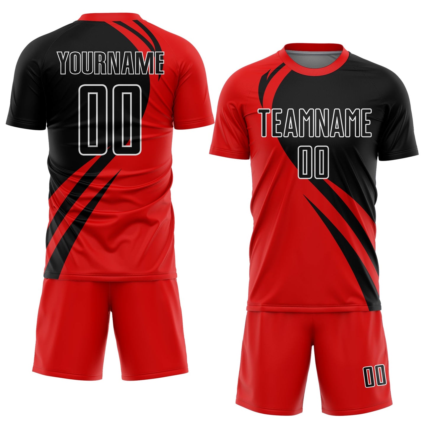 Custom Red Black-White Curve Lines Sublimation Soccer Uniform Jersey Limited
