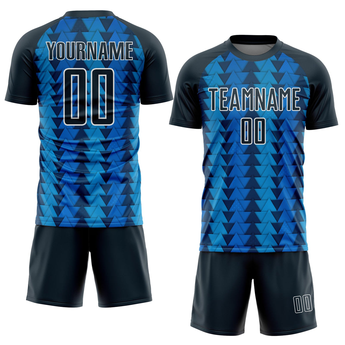 Custom US Navy Blue Navy-White Triangle Shapes Sublimation Soccer Uniform Jersey Limited