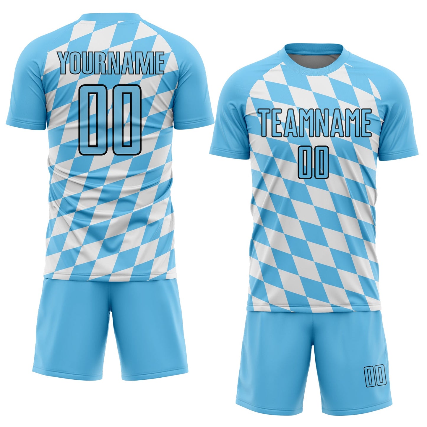 Custom White Sky Blue-Black Bavarian Flag Sublimation Soccer Uniform Jersey Limited