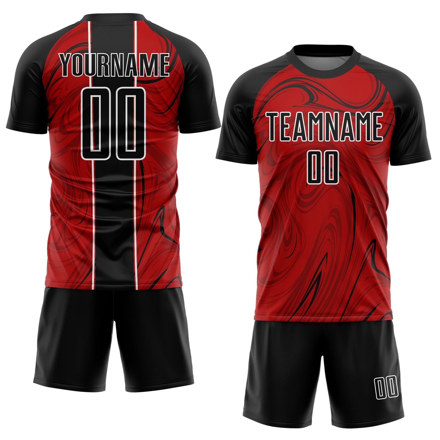 Custom Red Black-White Abstract Fluid Sublimation Soccer Uniform Jersey Limited