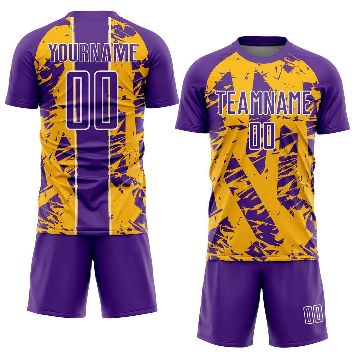 Custom Purple Gold-White Irregular Shapes Sublimation Soccer Uniform Jersey Limited