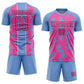 Custom Light Blue Pink-White Irregular Shapes Sublimation Soccer Uniform Jersey Limited