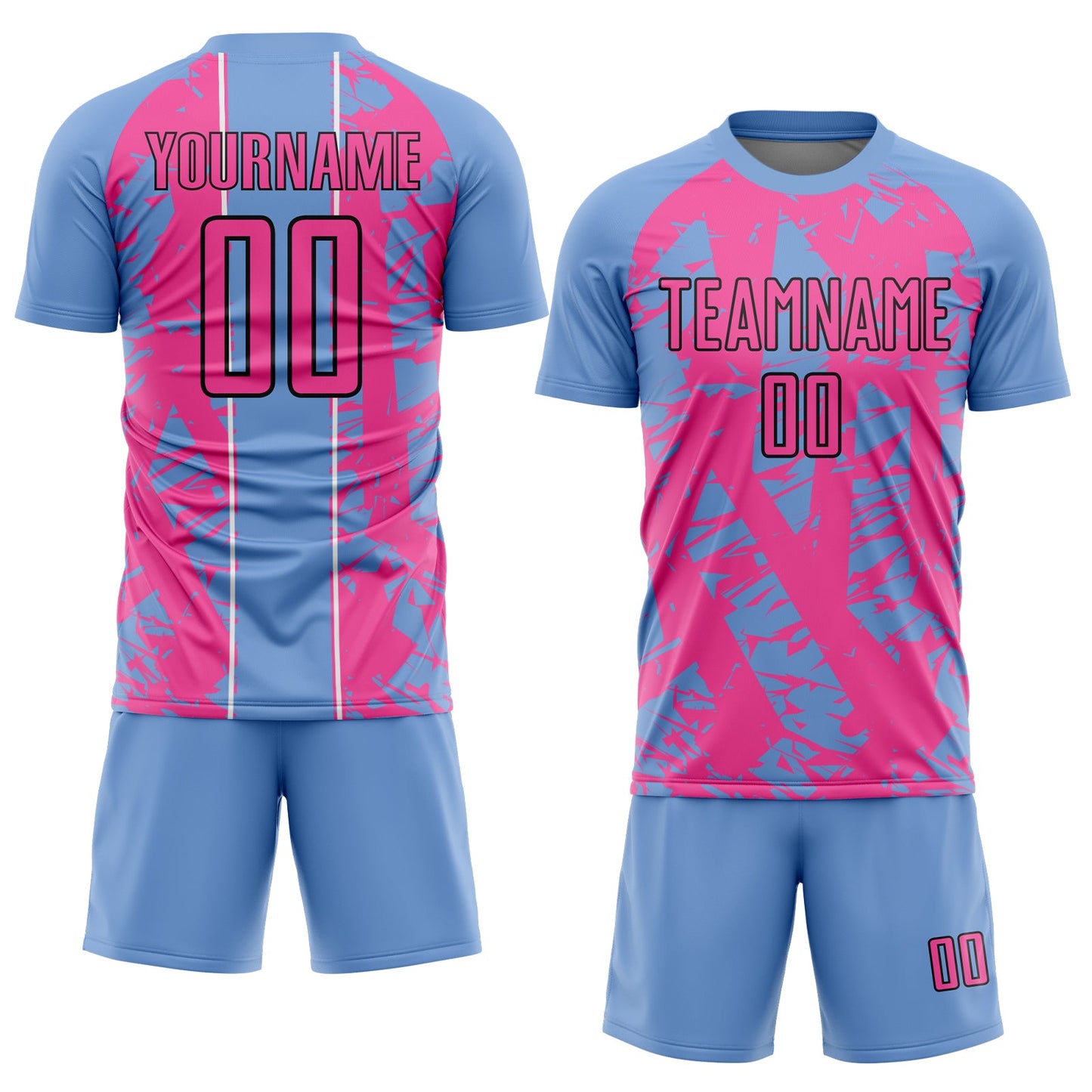 Custom Light Blue Pink-White Irregular Shapes Sublimation Soccer Uniform Jersey Limited