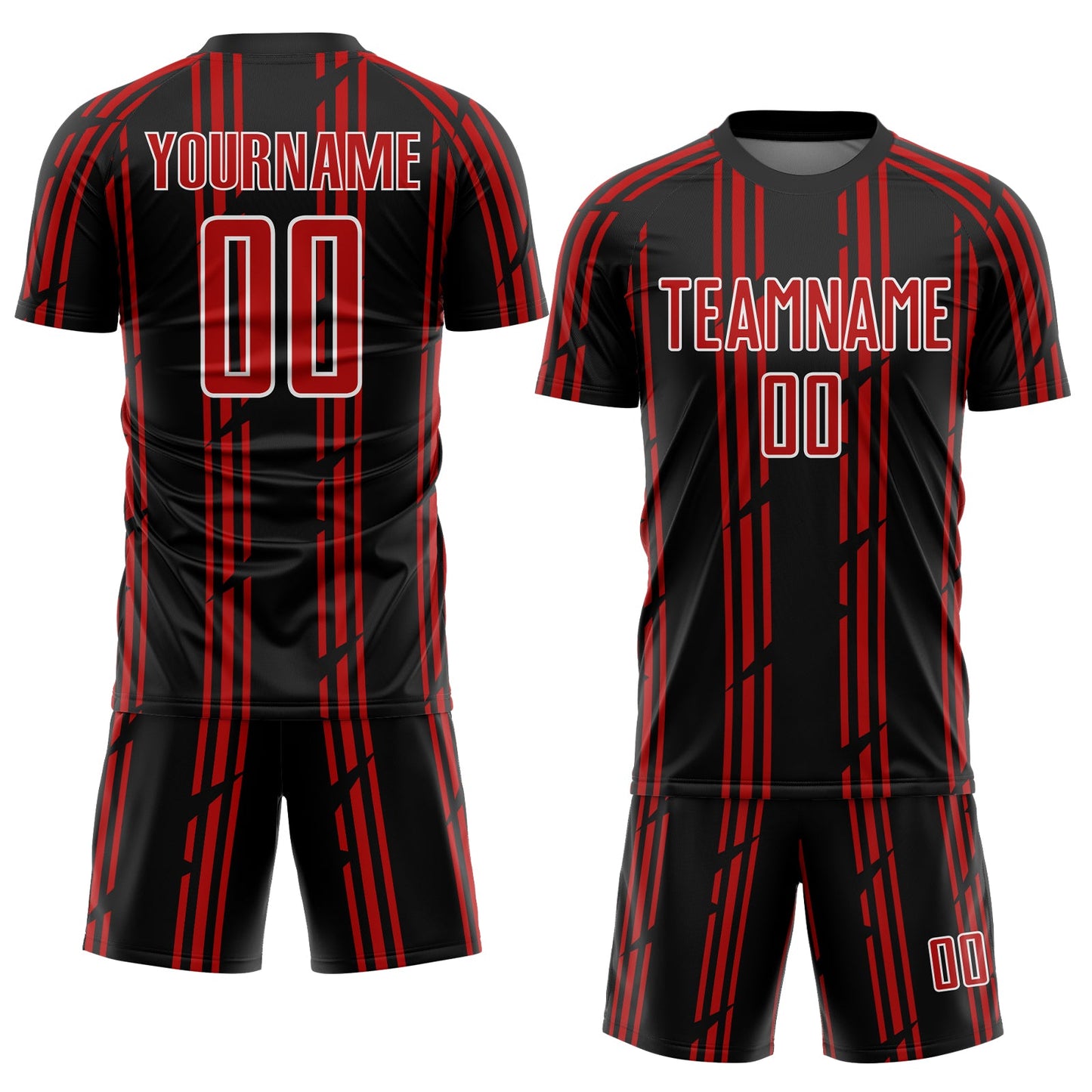 Custom Black Red-White Pinstripe Sublimation Soccer Uniform Jersey Limited