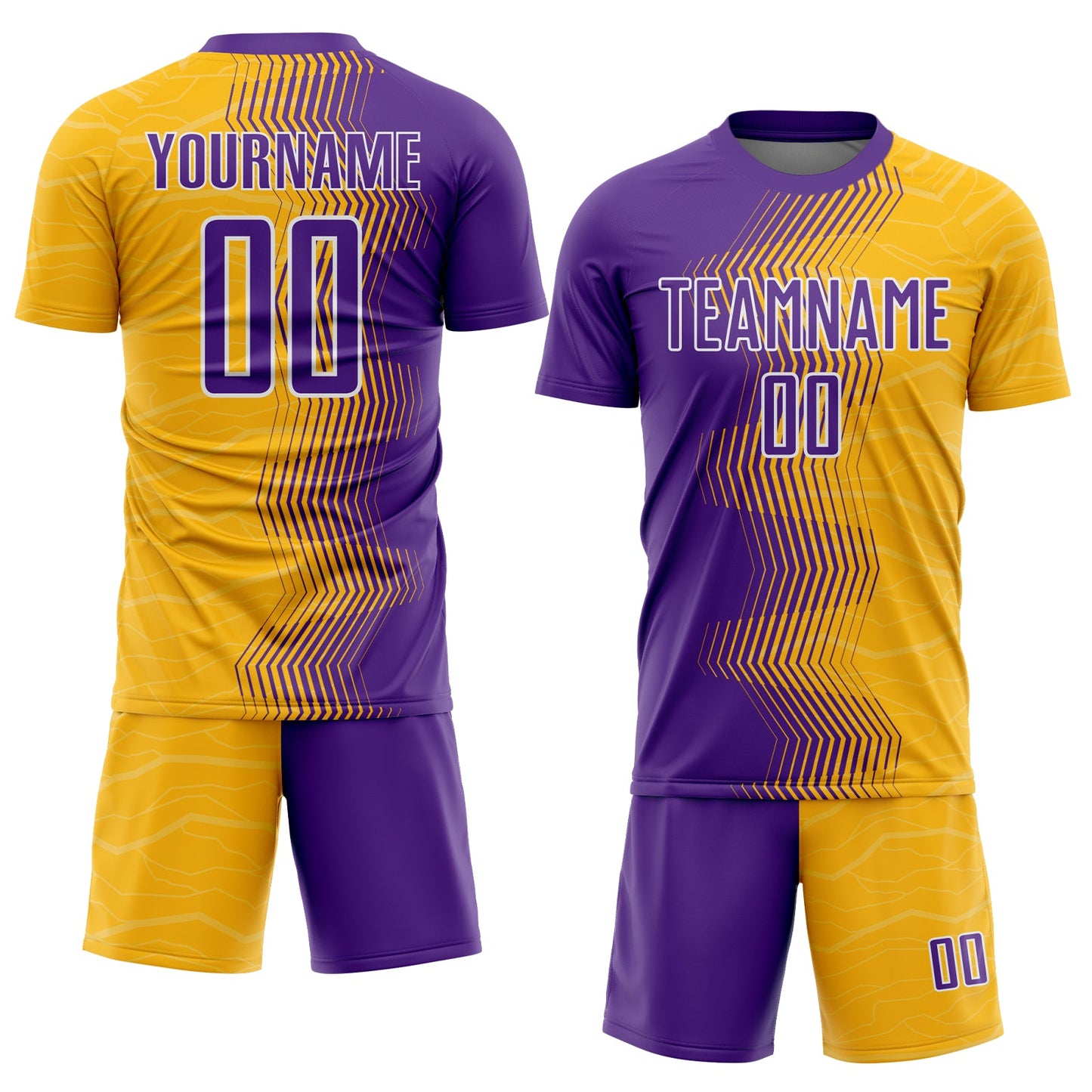 Custom Gold Purple-White Gradient Arrow Sublimation Soccer Uniform Jersey Limited