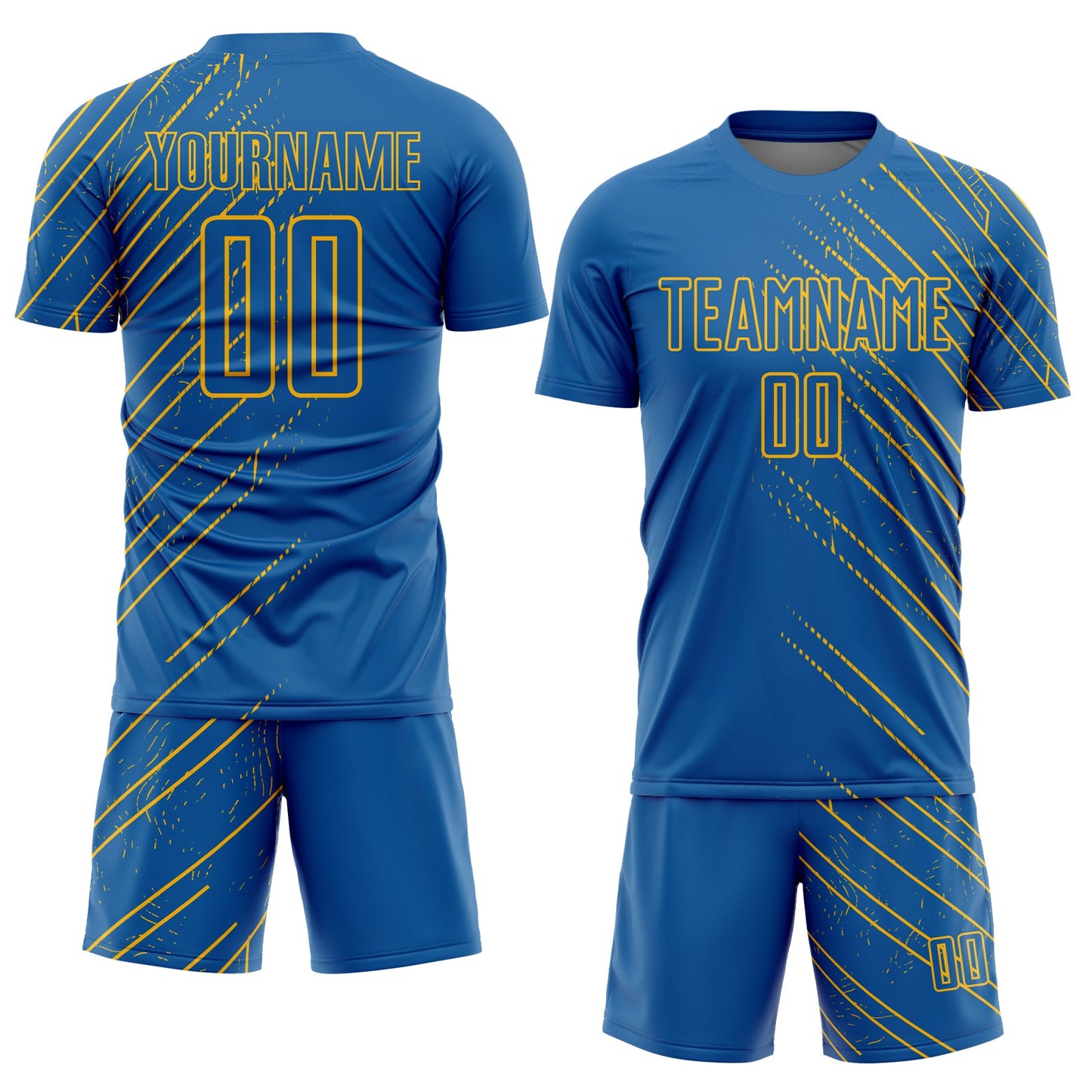 Custom Blue Gold Lines Sublimation Soccer Uniform Jersey Limited