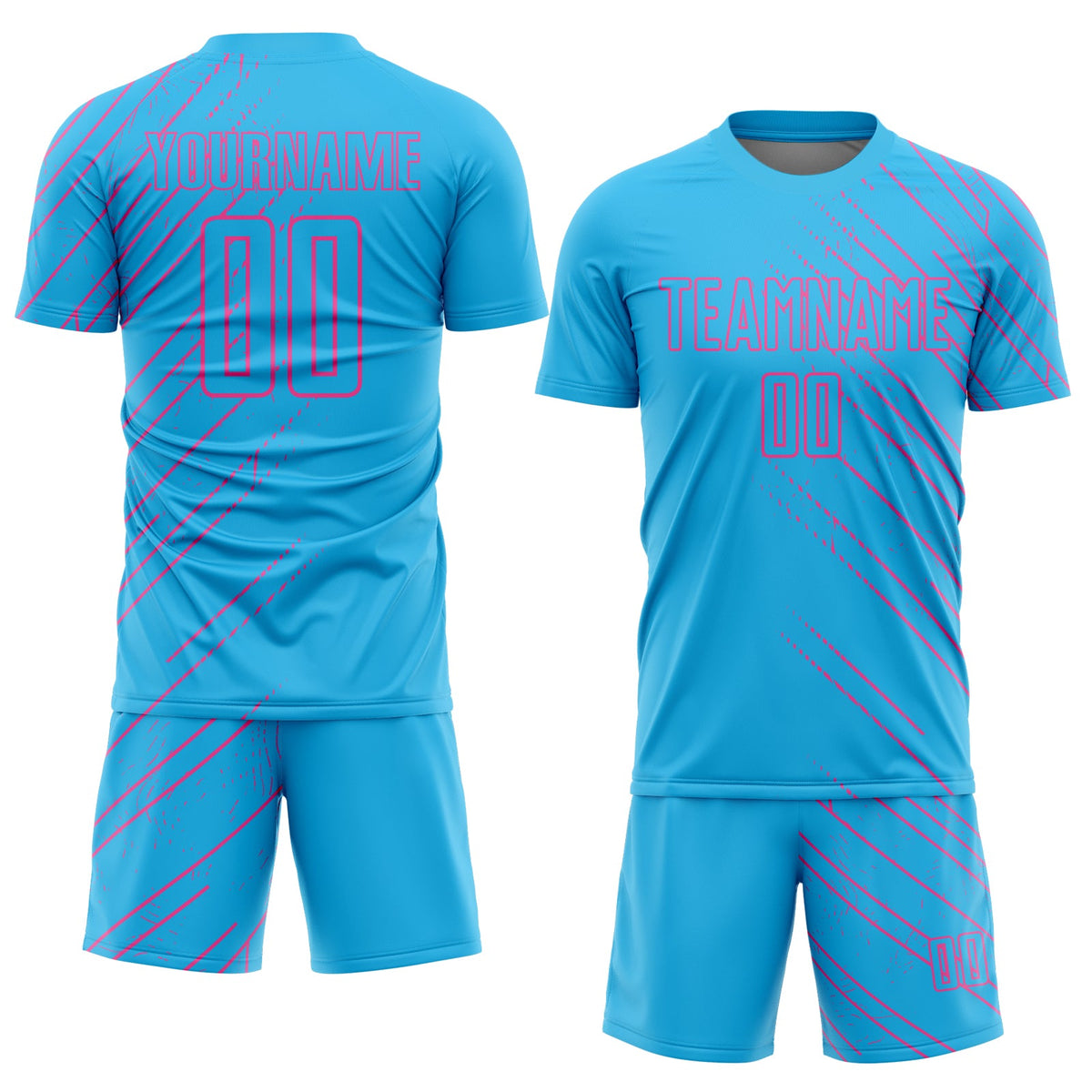 Custom Sky Blue Pink Lines Sublimation Soccer Uniform Jersey Limited