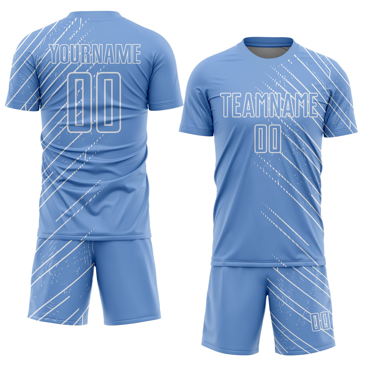Custom Light Blue White Lines Sublimation Soccer Uniform Jersey Limited