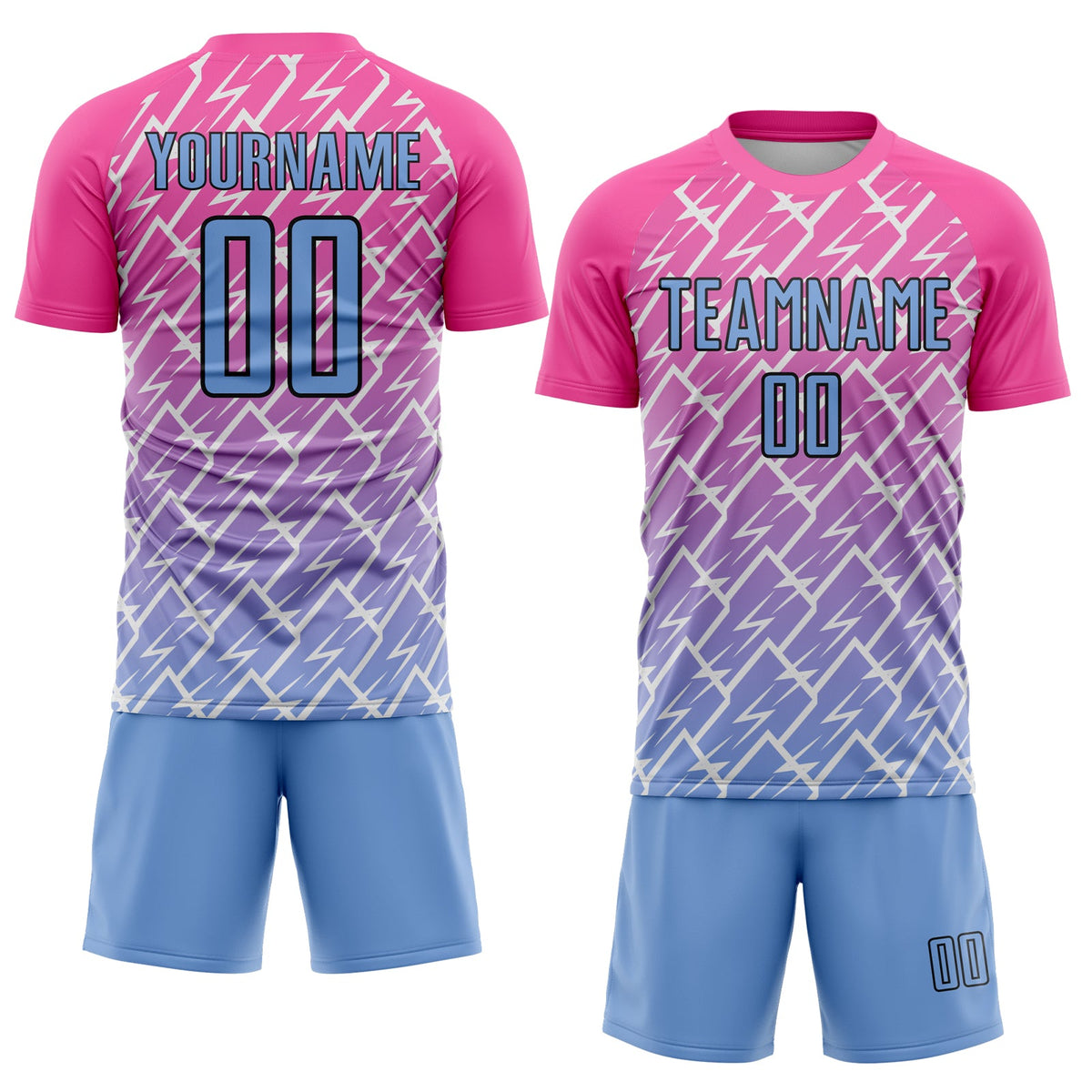 Custom Pink Light Blue-Black Lightning Sublimation Soccer Uniform Jersey Limited