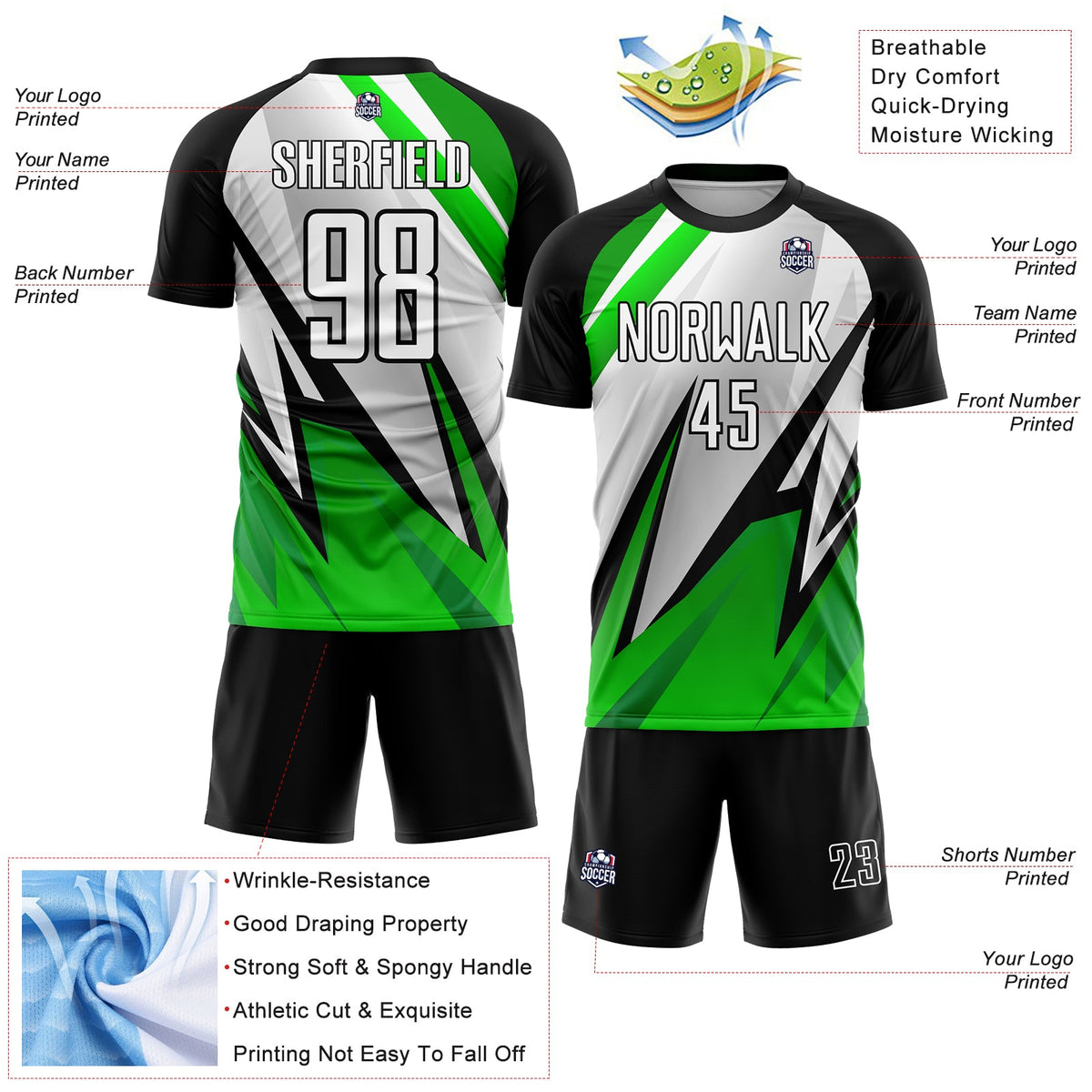 Custom Black White-Aurora Green Sublimation Soccer Uniform Jersey Limited