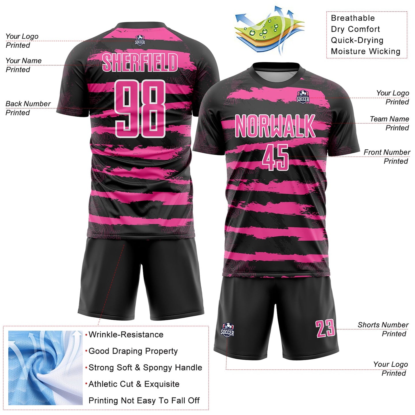 Custom Black Pink-White Sublimation Soccer Uniform Jersey Limited