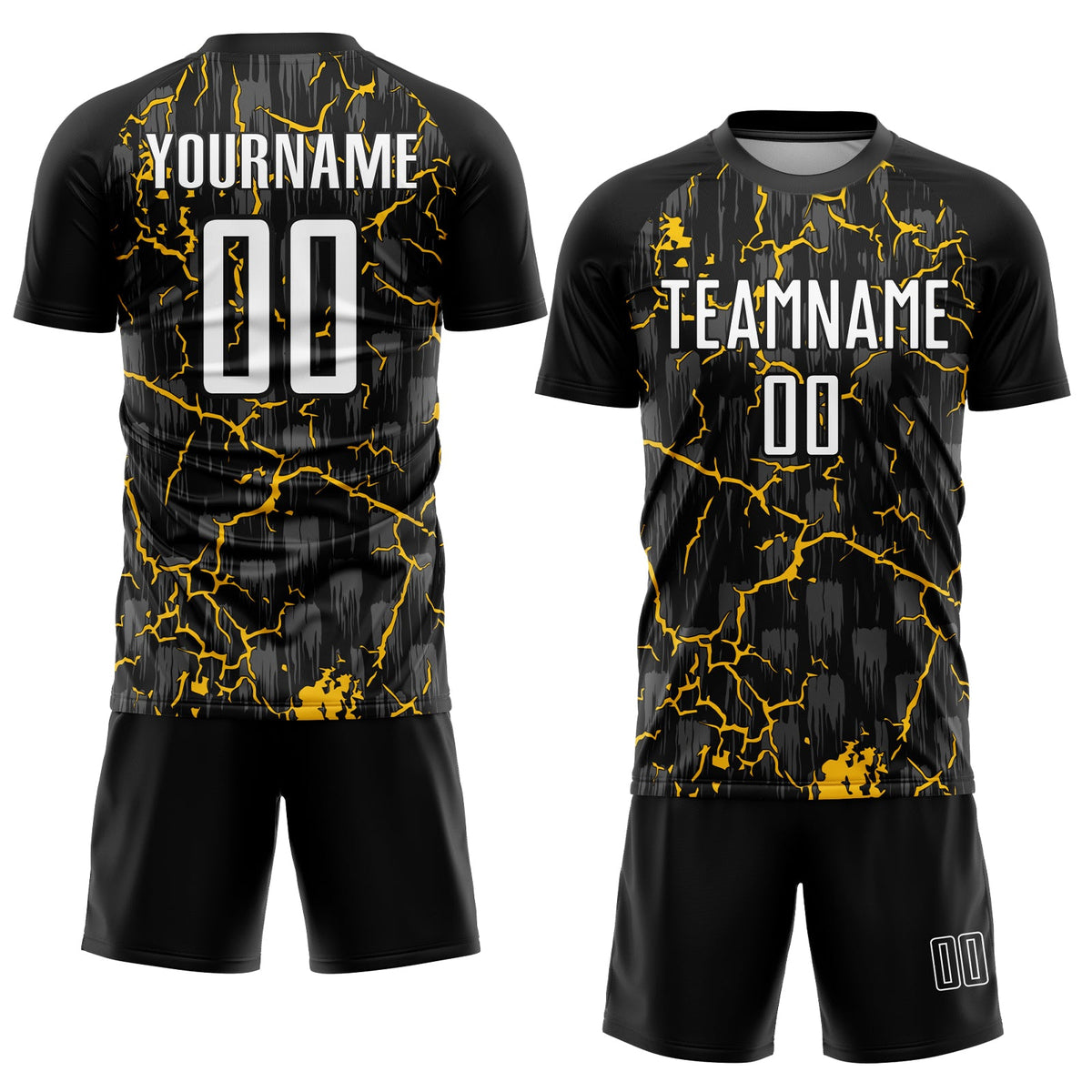 Custom Black White-Yellow Lightning Sublimation Soccer Uniform Jersey Limited