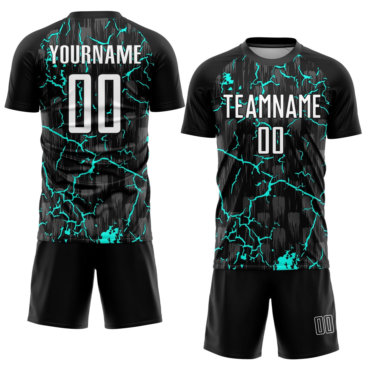 Custom Black White-Aqua Lightning Sublimation Soccer Uniform Jersey Limited