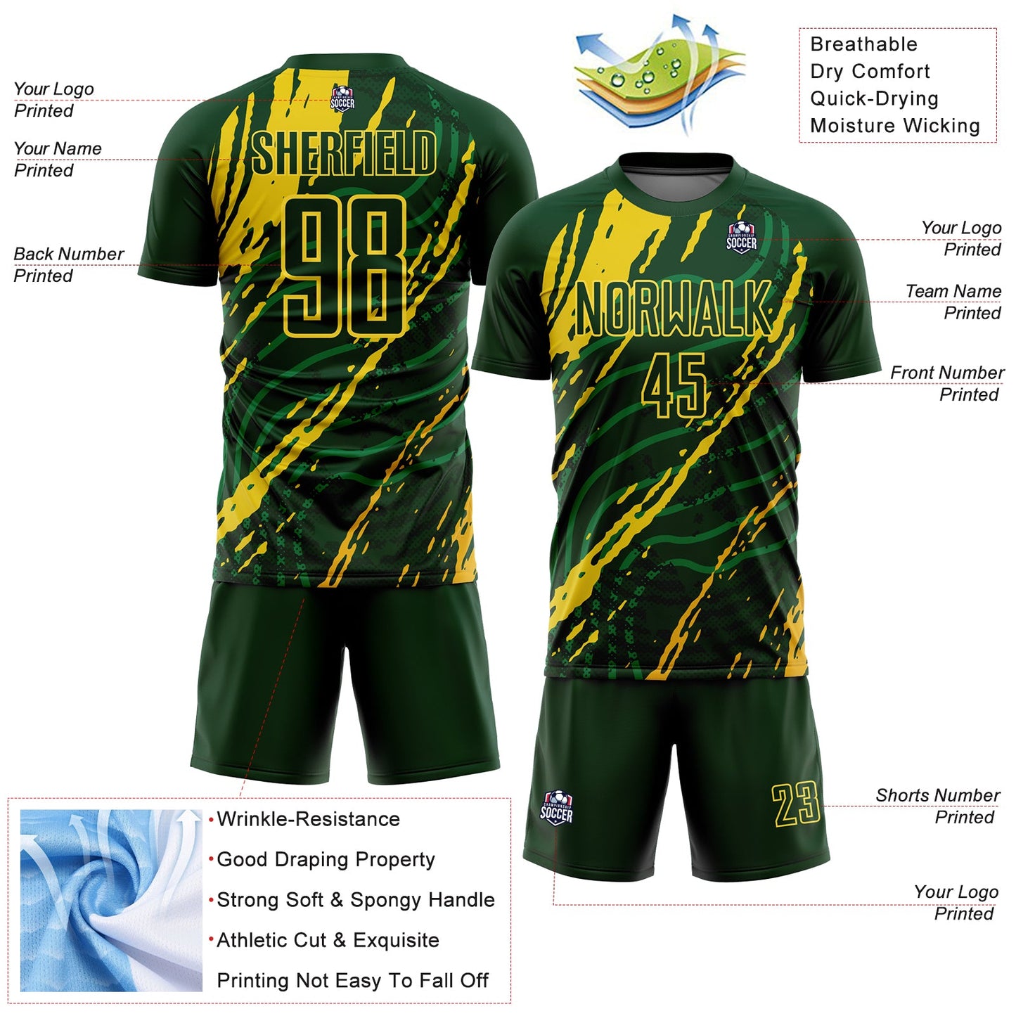 Custom Green Yellow Sublimation Soccer Uniform Jersey Limited