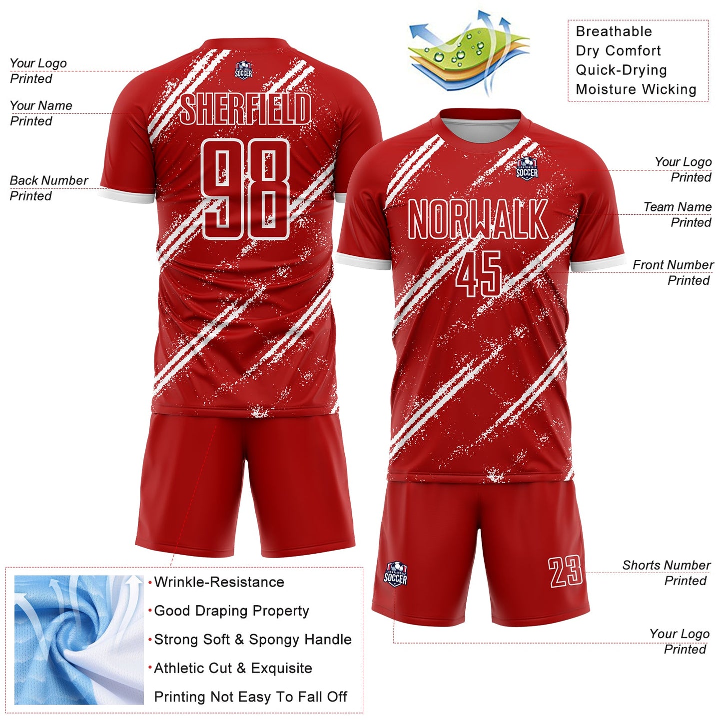 Custom Red White Sublimation Soccer Uniform Jersey Limited
