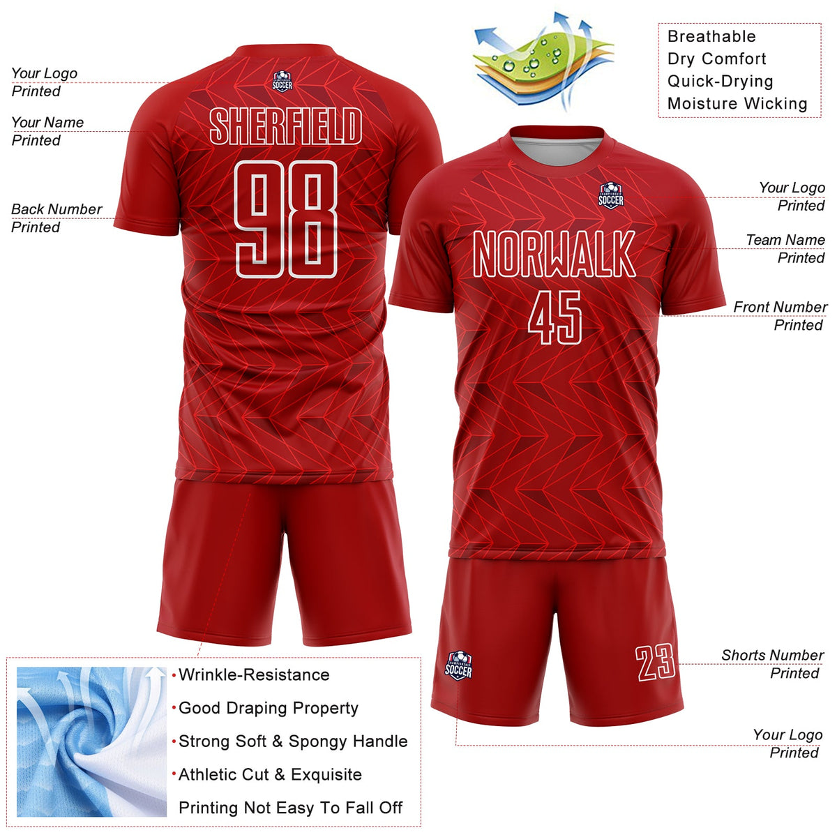 Custom Red White Sublimation Soccer Uniform Jersey Limited