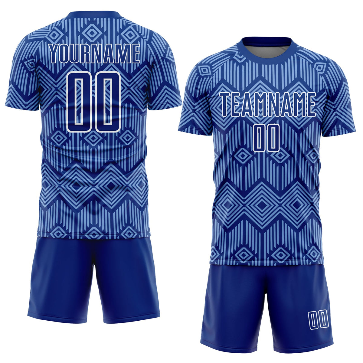 Custom Royal Light Blue-White Abstract Geometric Shapes Sublimation Soccer Uniform Jersey Limited
