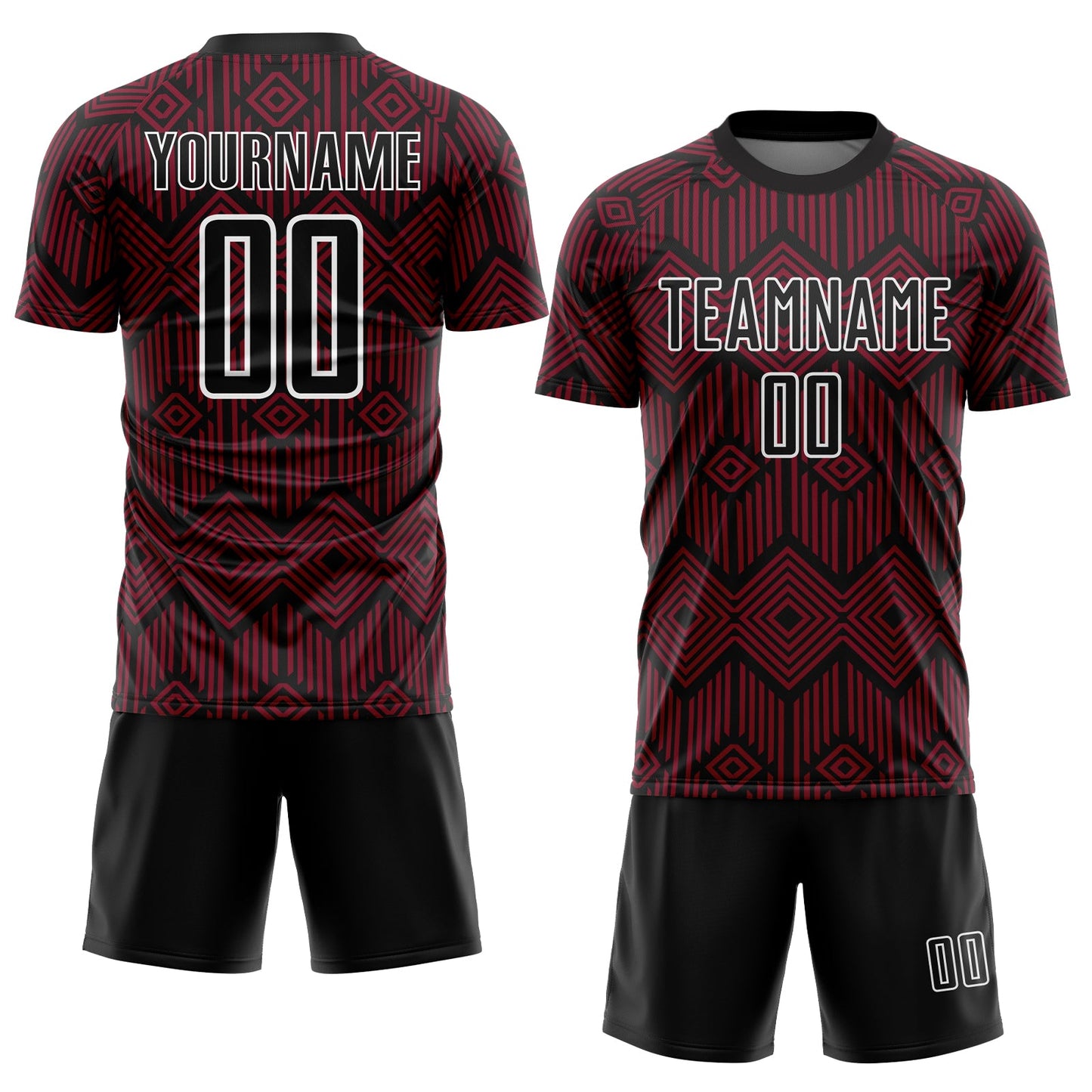 Custom Crimson Black-White Abstract Geometric Shapes Sublimation Soccer Uniform Jersey Limited