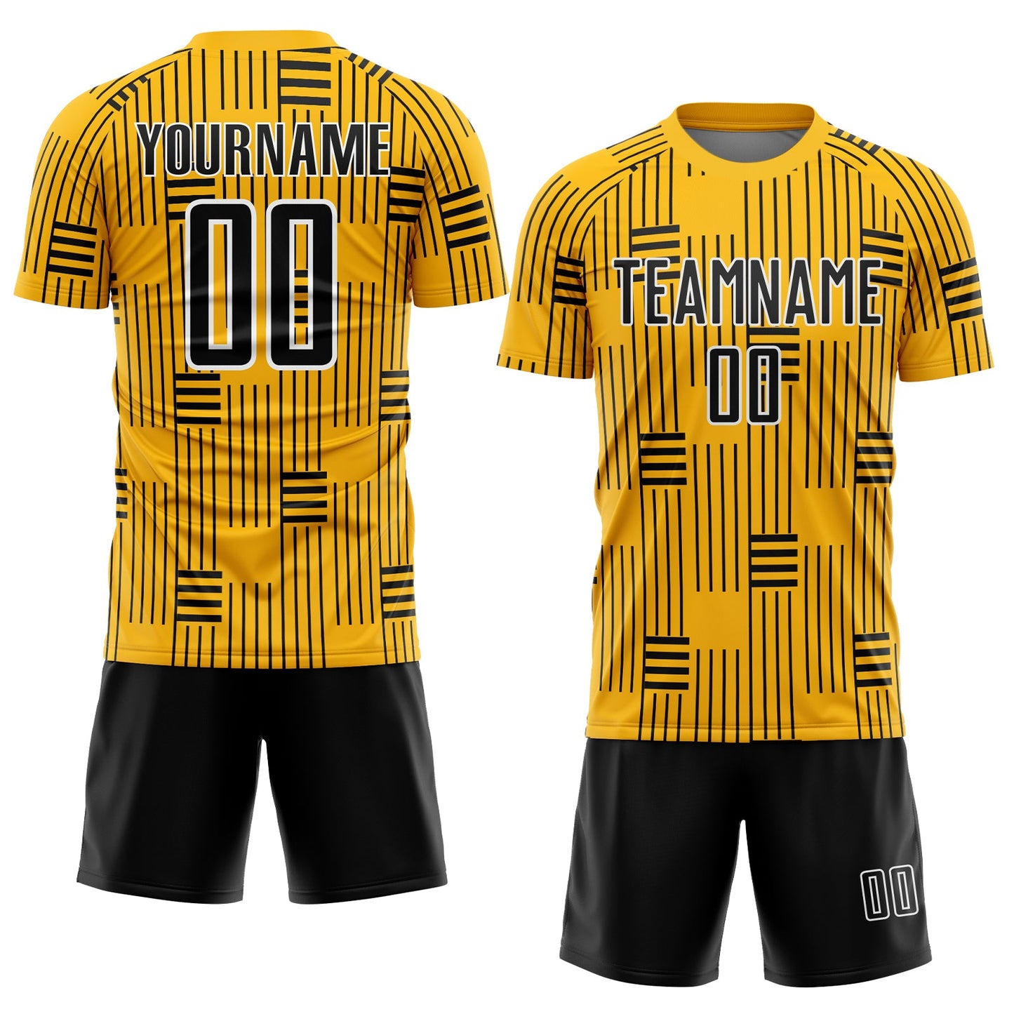 Custom Gold Black-White Lines Sublimation Soccer Uniform Jersey Limited