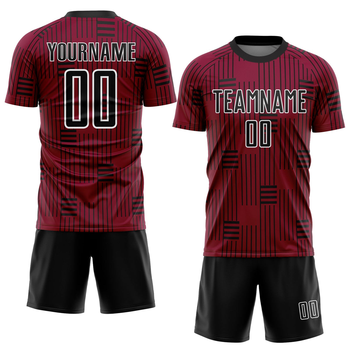 Custom Maroon Black-White Lines Sublimation Soccer Uniform Jersey Limited