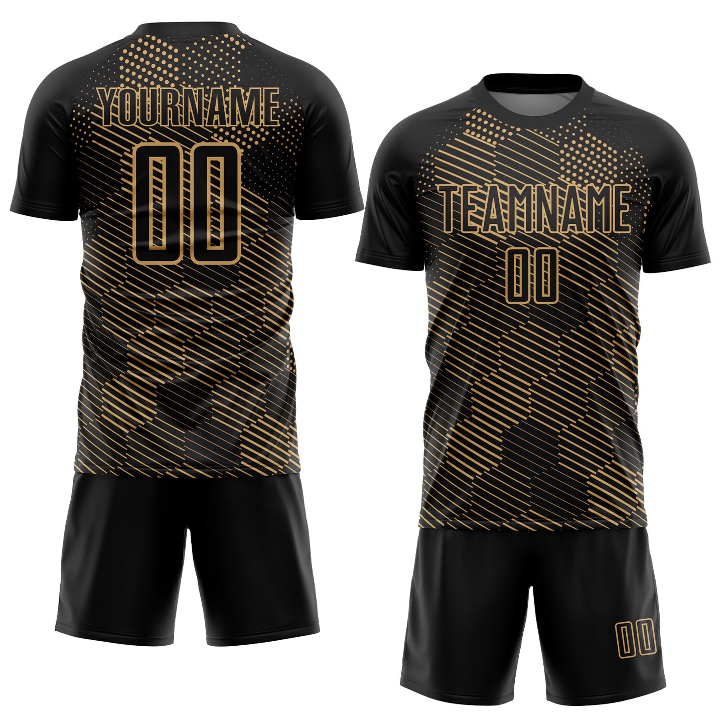 Custom Black Old Gold Abstract Hexagon Sublimation Soccer Uniform Jersey Limited