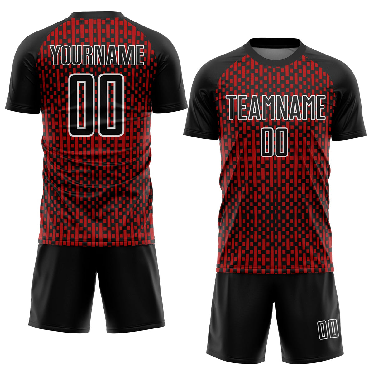 Custom Black Red-White Abstract Geometric Shapes Sublimation Soccer Uniform Jersey Limited